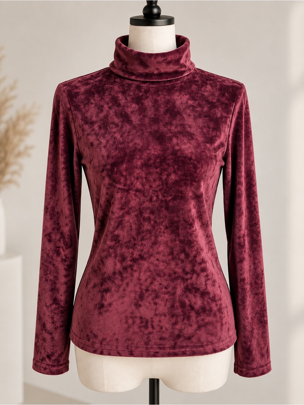 Burgundy Velvet Turtleneck Top – Women’s M size